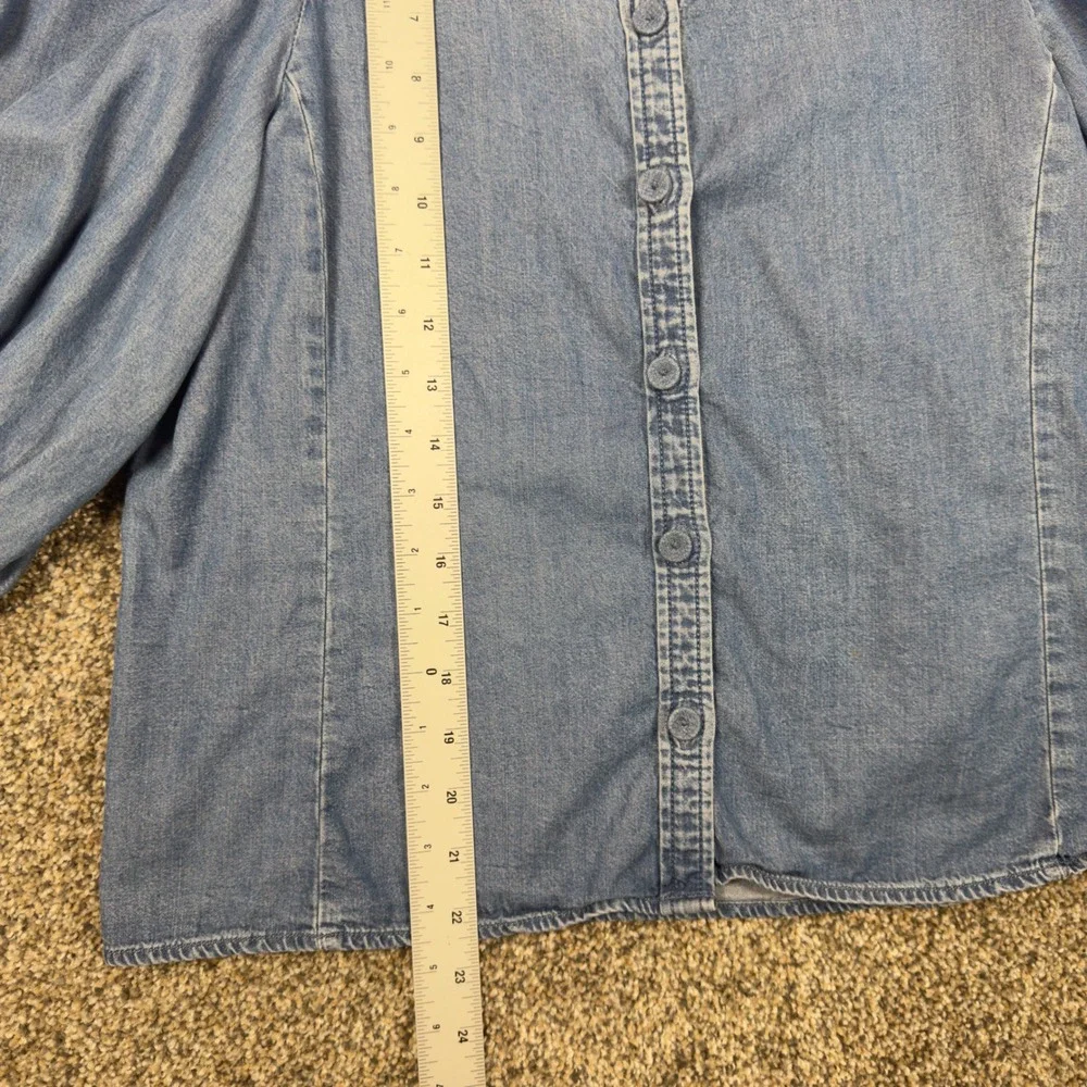 Madewell Chambray Puff Sleeve Button Front Top Blue Lyocell Blend Blouse Size 4